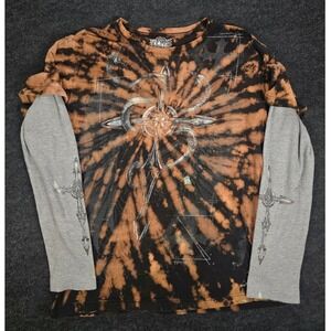 VTG Y2K MMA Elite Tie Dye Long Sleeve Shirt Layered Thermal Grunge Cross Size XL